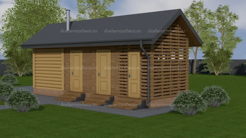 Баня из бревна с дровником