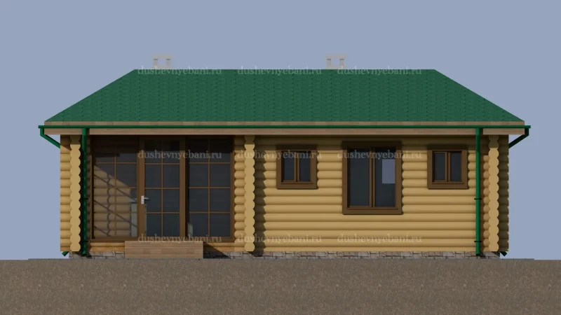 Баня из бревна с верандой