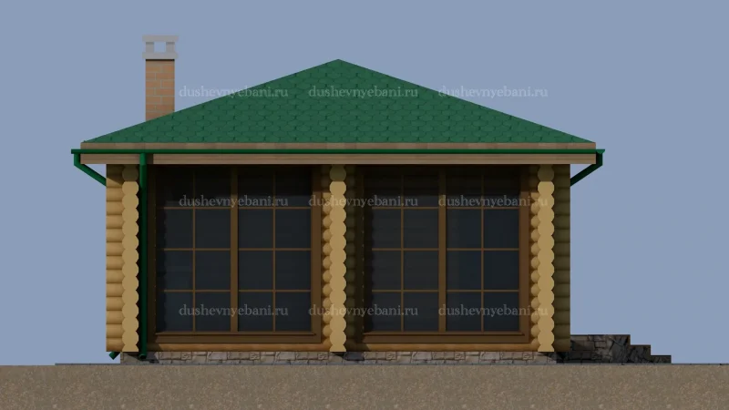 Баня из бревна с верандой