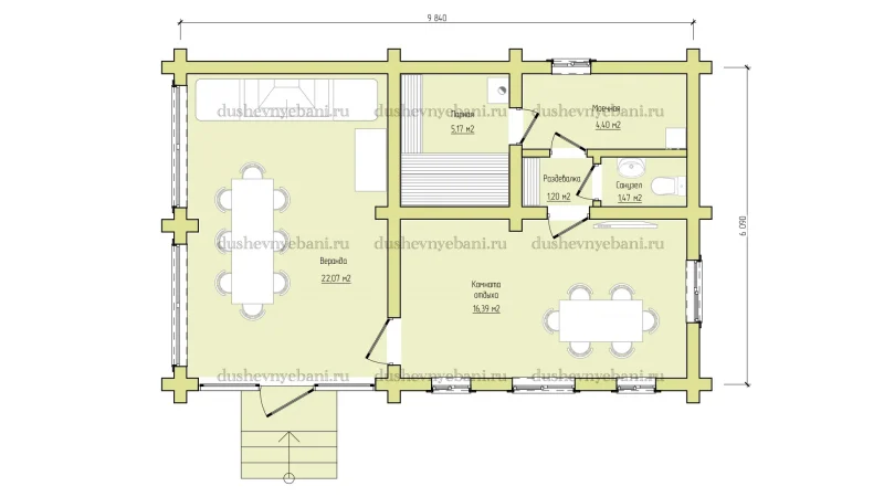 Баня из бревна с верандой проект