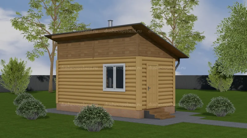 Баня из бревна с односкатной крышей