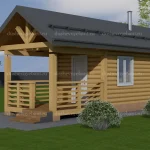Баня из бревна с террасой сбоку