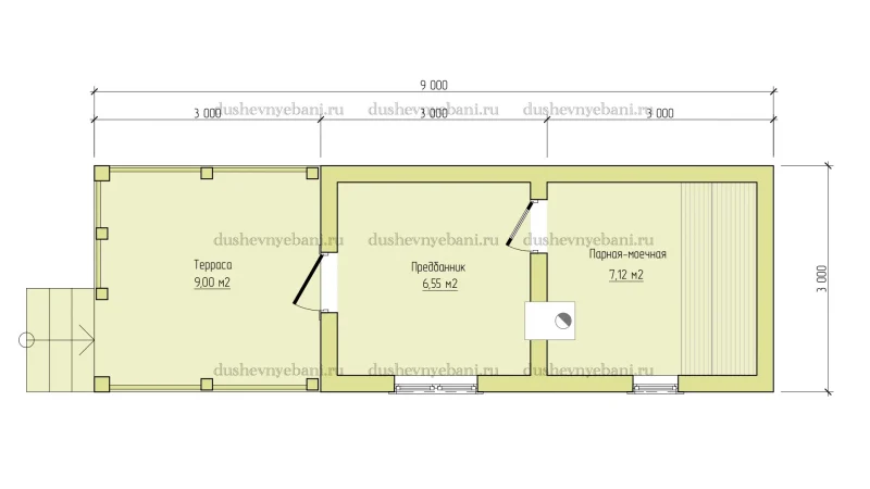 Баня с террасой сбоку планировка