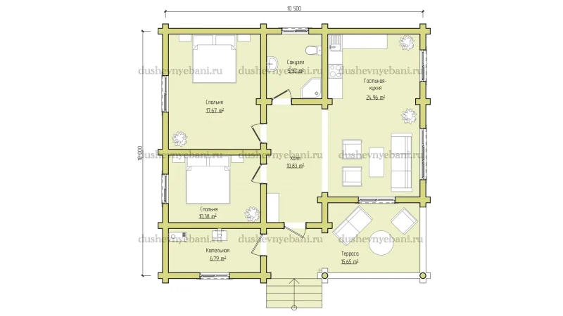 Дом из бревна размер 10 на 10.5 планировка