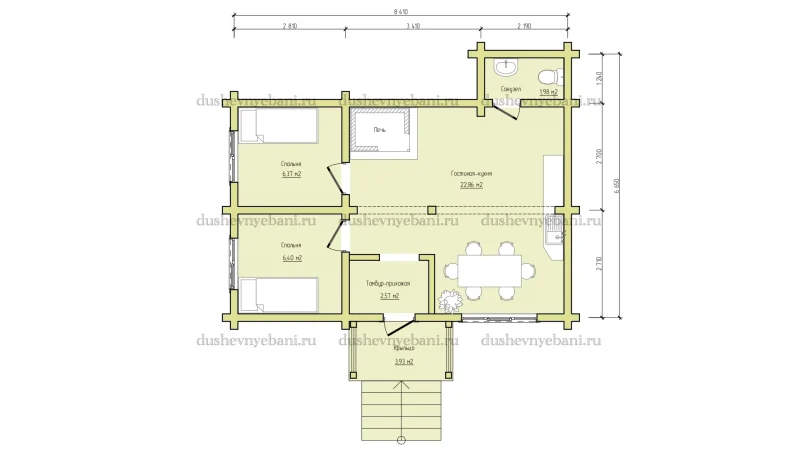 Дом из бревна 6.6 на 8.4 метра проект