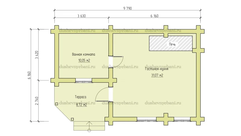 Дом из бревна размер 6 на 9.8 метра проект