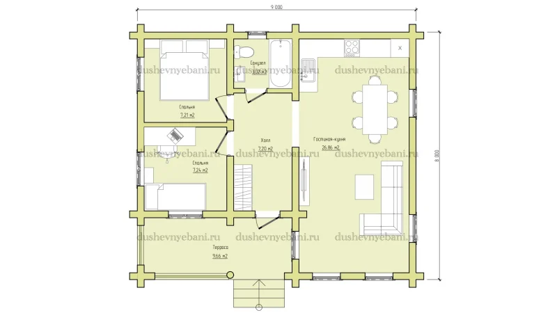 Дом из бревна 9 на 8 проект