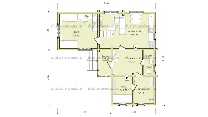 Дом из бревна с баней проект